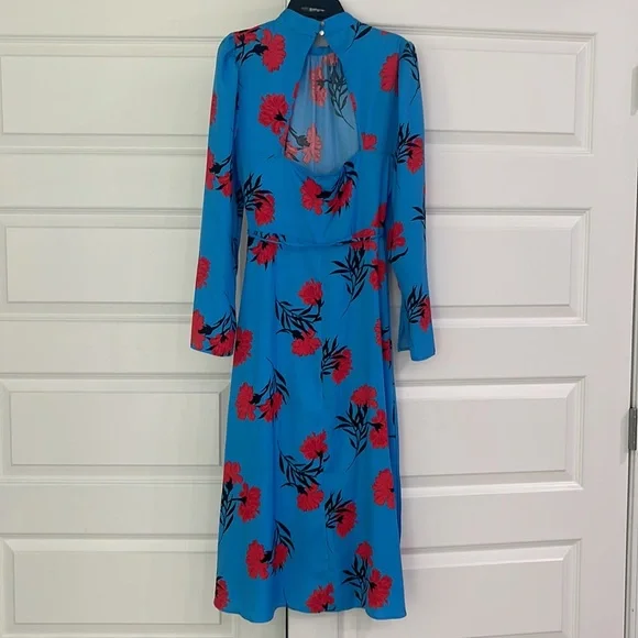 River Island floral print high neck midi dress in blue and red. 10 UK/4 or 6 US - Picture 3 of 6